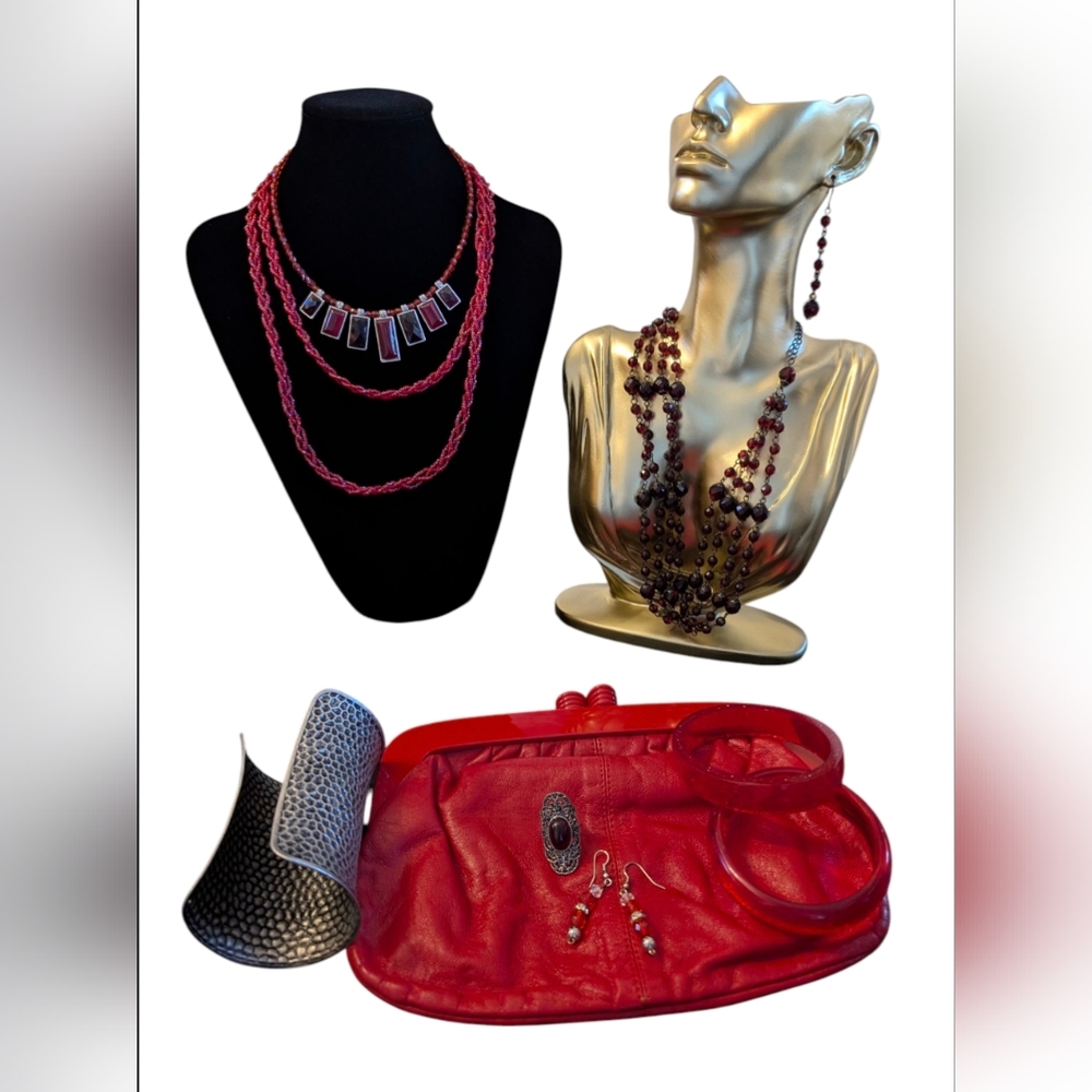 Vintage Curated Lot Vibrant Cherry to Deep Burgundy and Garnet Hues.